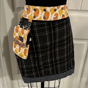 Chic Black Plaid Midi Skirt with Orange Accents